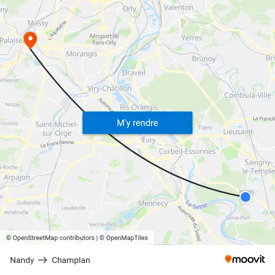 Nandy to Champlan map
