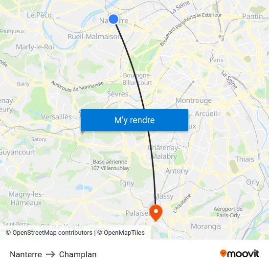 Nanterre to Champlan map