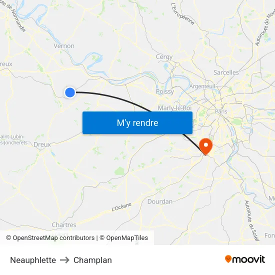 Neauphlette to Champlan map