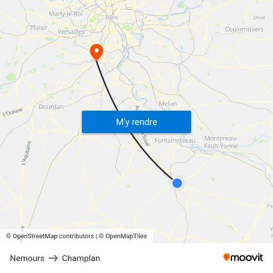 Nemours to Champlan map