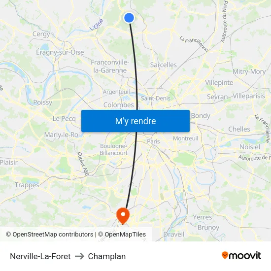 Nerville-La-Foret to Champlan map