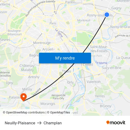 Neuilly-Plaisance to Champlan map