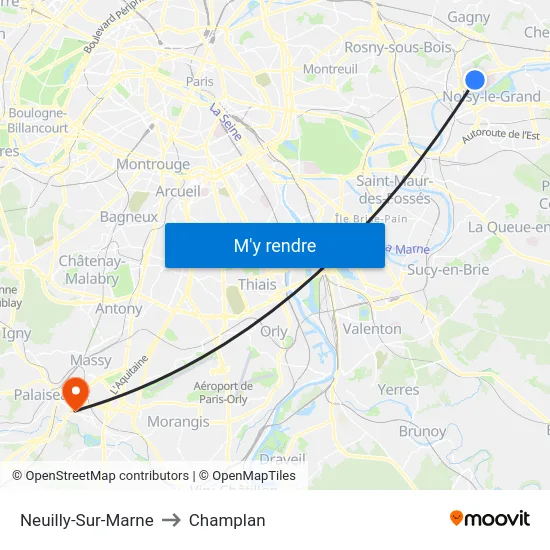 Neuilly-Sur-Marne to Champlan map