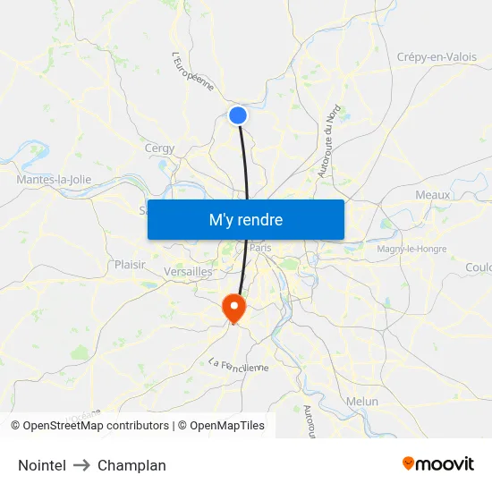 Nointel to Champlan map
