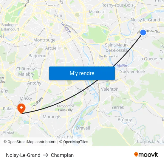 Noisy-Le-Grand to Champlan map