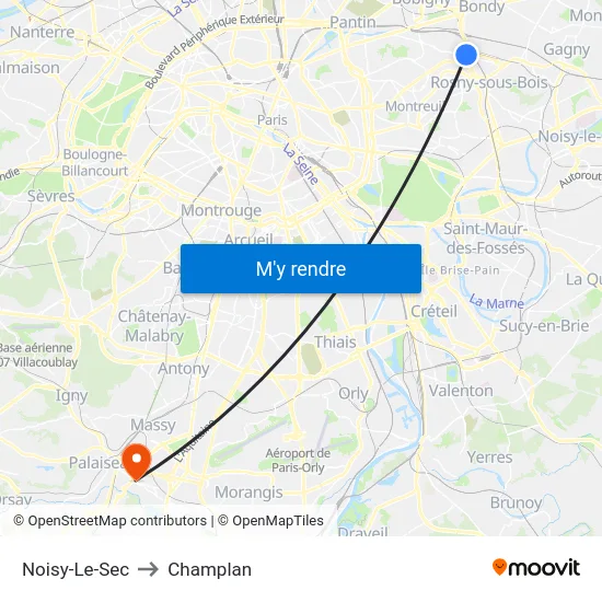 Noisy-Le-Sec to Champlan map