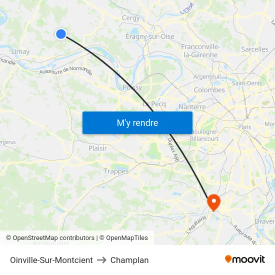 Oinville-Sur-Montcient to Champlan map