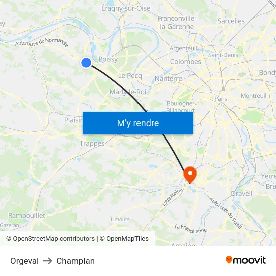 Orgeval to Champlan map