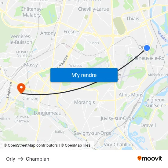 Orly to Champlan map