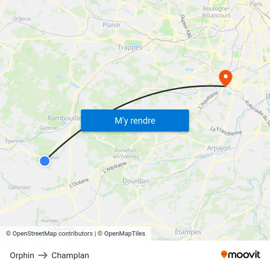Orphin to Champlan map