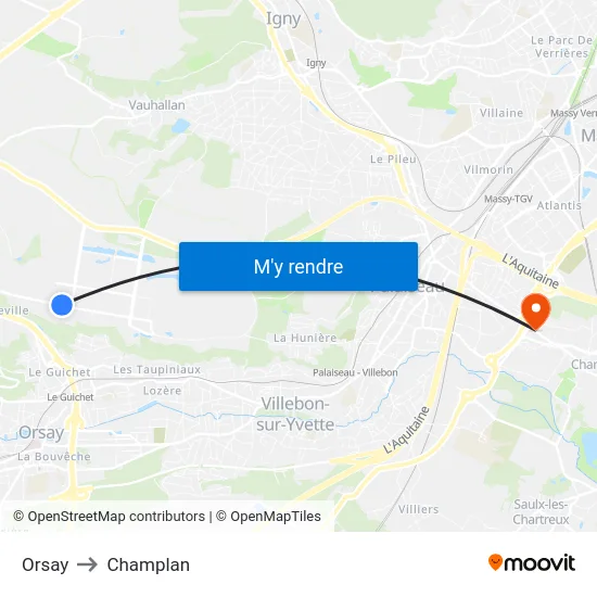 Orsay to Champlan map