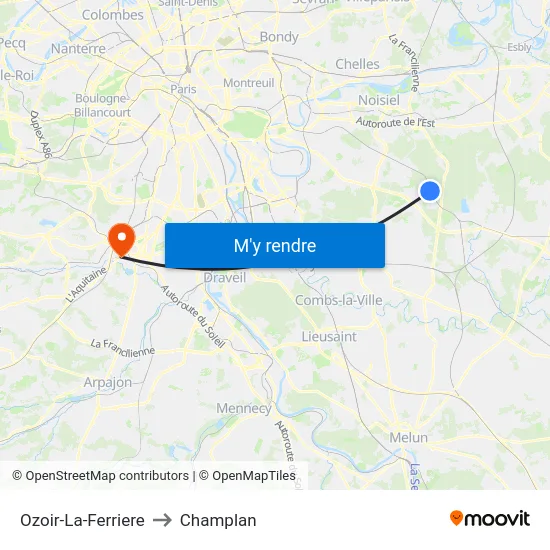 Ozoir-La-Ferriere to Champlan map