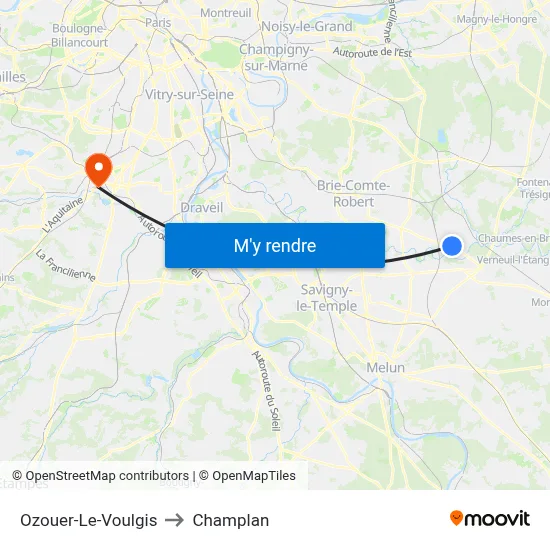 Ozouer-Le-Voulgis to Champlan map