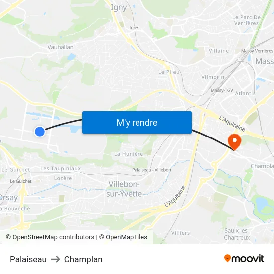 Palaiseau to Champlan map