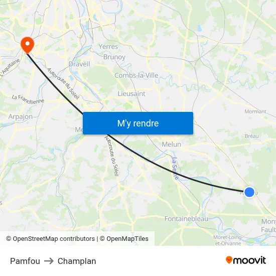 Pamfou to Champlan map