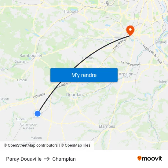 Paray-Douaville to Champlan map