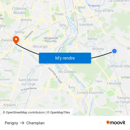 Perigny to Champlan map