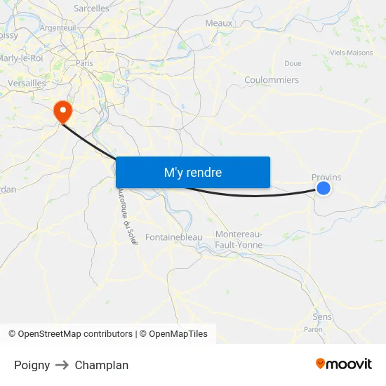 Poigny to Champlan map