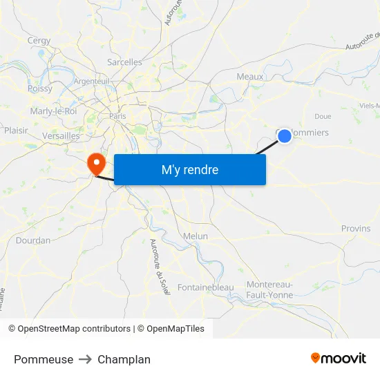 Pommeuse to Champlan map