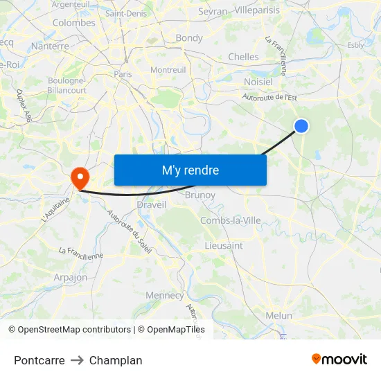 Pontcarre to Champlan map