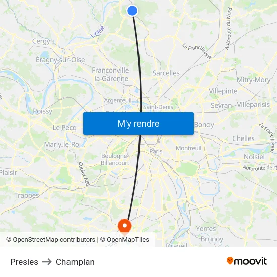 Presles to Champlan map