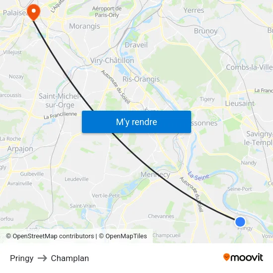 Pringy to Champlan map
