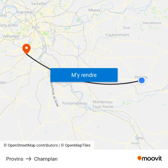 Provins to Champlan map