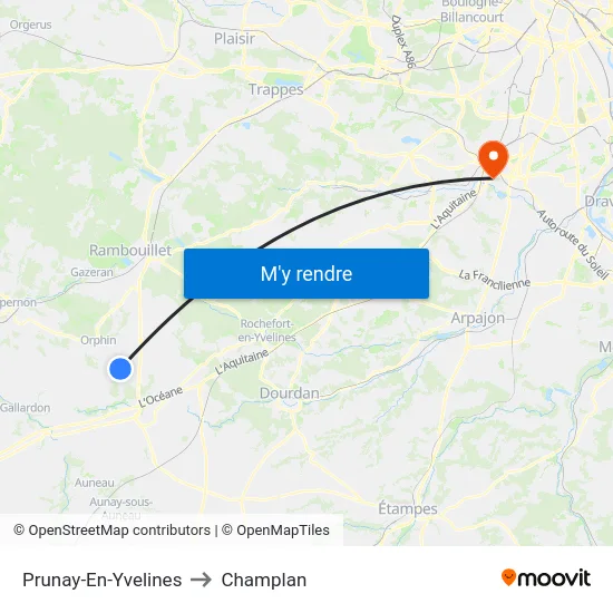 Prunay-En-Yvelines to Champlan map