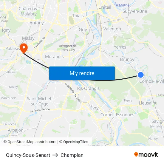 Quincy-Sous-Senart to Champlan map