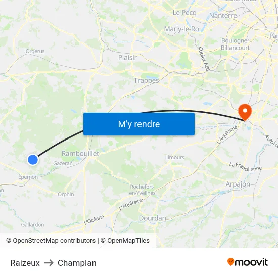 Raizeux to Champlan map