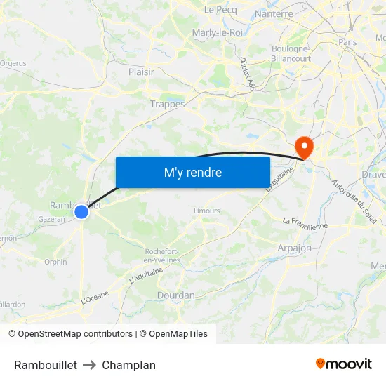 Rambouillet to Champlan map