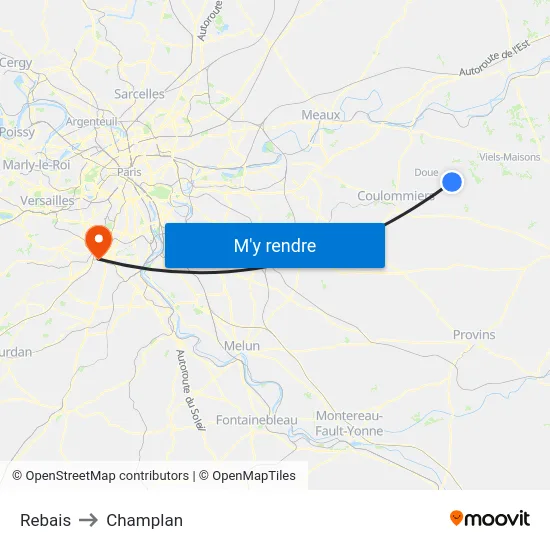 Rebais to Champlan map