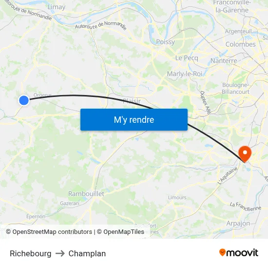 Richebourg to Champlan map