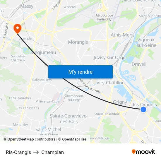 Ris-Orangis to Champlan map