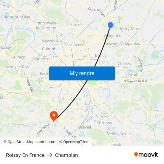 Roissy-En-France to Champlan map