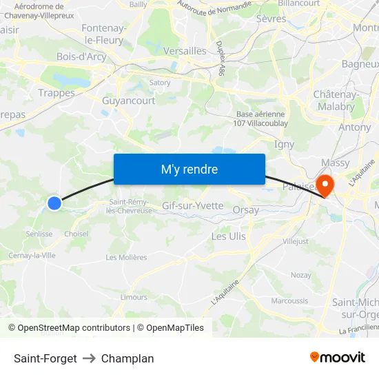 Saint-Forget to Champlan map