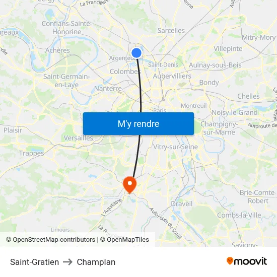 Saint-Gratien to Champlan map