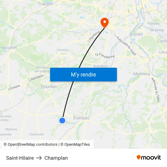 Saint-Hilaire to Champlan map