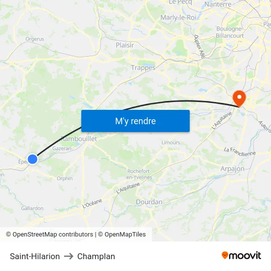 Saint-Hilarion to Champlan map