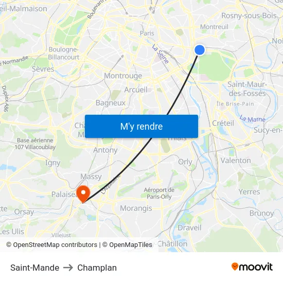 Saint-Mande to Champlan map