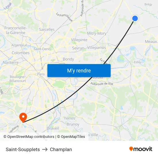 Saint-Soupplets to Champlan map