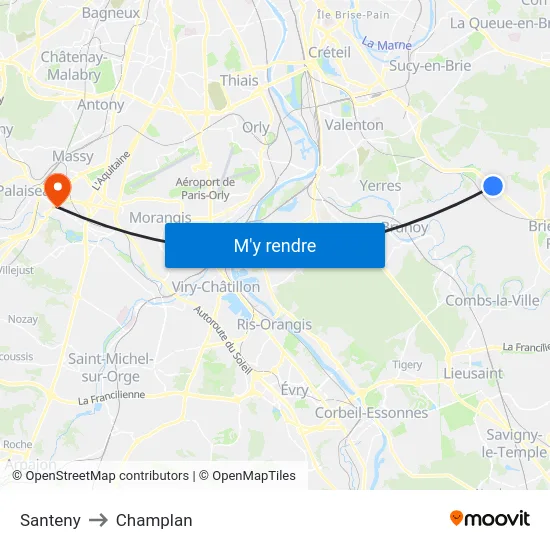 Santeny to Champlan map