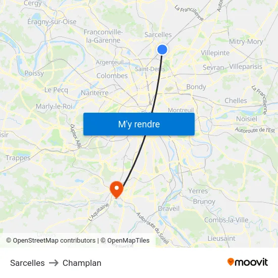 Sarcelles to Champlan map