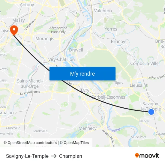 Savigny-Le-Temple to Champlan map