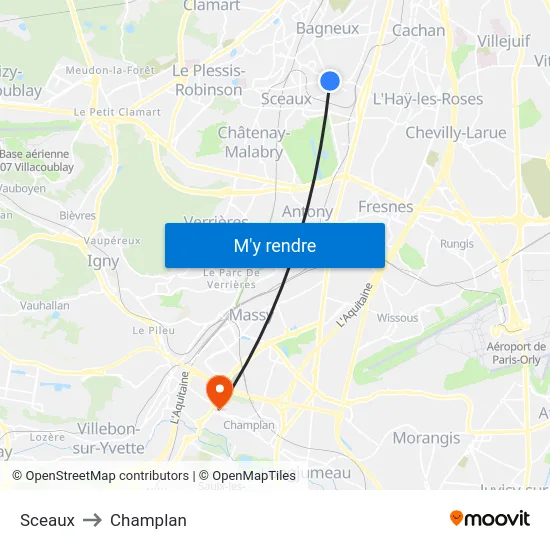 Sceaux to Champlan map