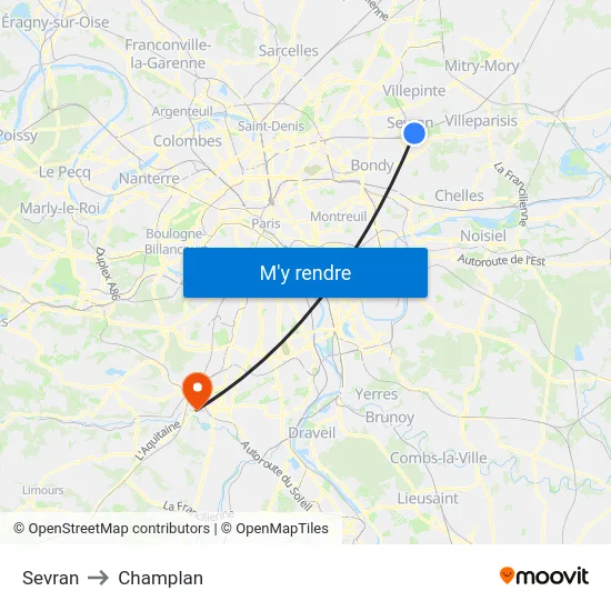 Sevran to Champlan map
