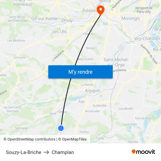 Souzy-La-Briche to Champlan map