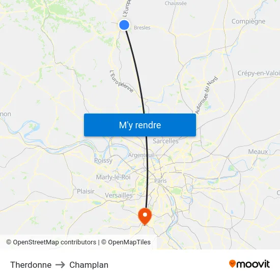 Therdonne to Champlan map