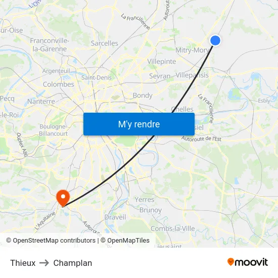 Thieux to Champlan map