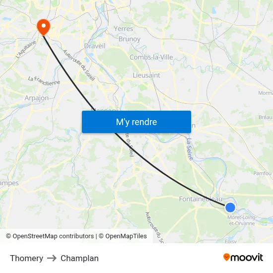 Thomery to Champlan map